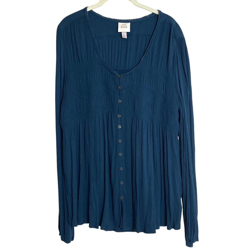 Knox Rose Womens Tunic Long Sleeve Crinkle Fabric XL Dark Teal Boho